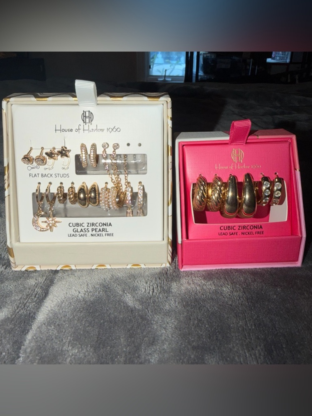 House of Harlow 1960 Gold Tone Multi-Style Earring Set with Pearls and CZ